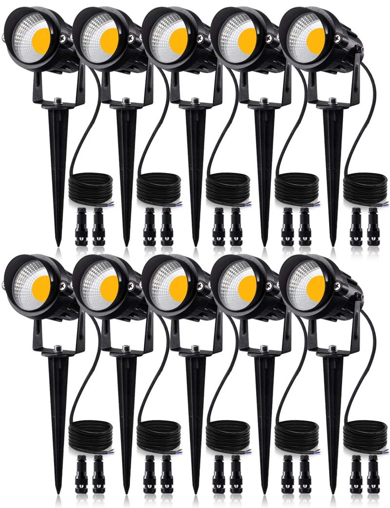 SUNVIE 12W Low Voltage LED Landscape Lights with Connectors, Outdoor 12V Super Warm White (900LM) Waterproof Garden Pathway Lights Wall Tree Flag Spotlights with Spike Stand (10 Pack with Connector) - Image 1